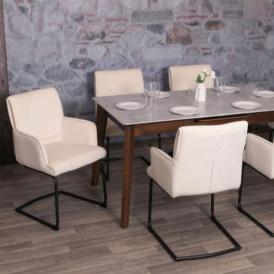 lot de 6 chaises cantilever HWC-N60, chaise de salle à manger, chaise de cuisine, tissu/textile Oeko-Tex ~ crème-beige