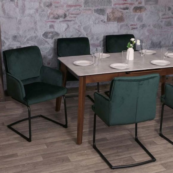 lot de 6 chaises cantilever HWC-N60, chaise de salle à manger, chaise de cuisine, tissu/textile Oeko-Tex ~ vert