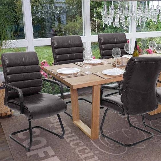 lot de 6 chaises de conférence HWC-H31, chaise de salle à manger cantilever vintage aspect daim métal ~ similicuir noir