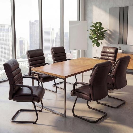 lot de 6 chaises de conférence HWC-H31, chaise de salle à manger cantilever vintage imitation daim métal ~ similicuir marron