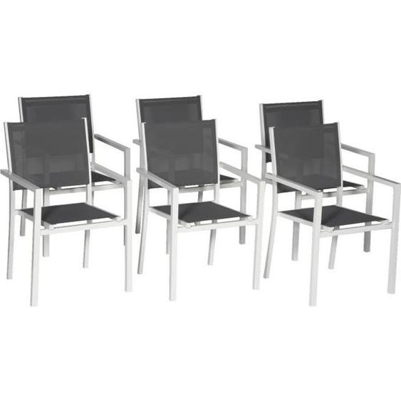 Lot de 6 chaises en aluminium blanc - textilène gris