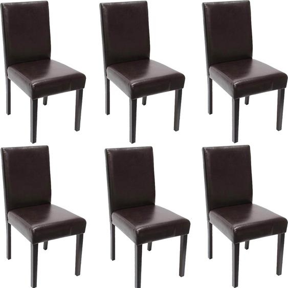 lot de 6 chaises de salle à manger Chaise de cuisine Littau ~ cuir, marron, pieds foncés