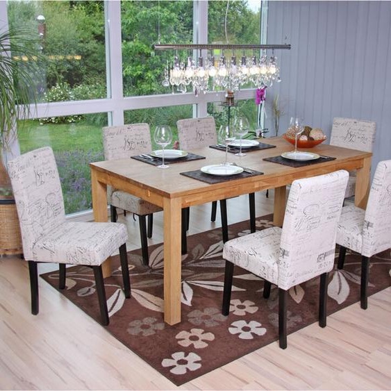 lot de 6 chaises de salle à manger Chaise de cuisine Littau ~ textile avec inscription, crème, pieds foncés