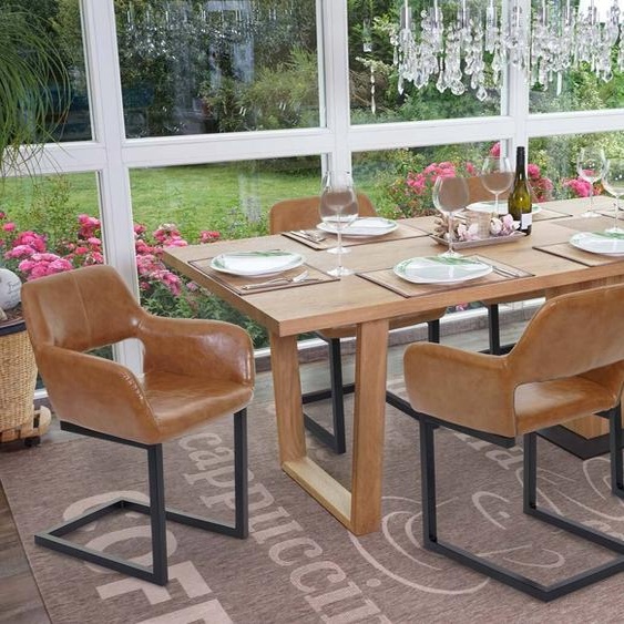 lot de 6 chaises de salle à manger HWC-A50 II, chaise à piétement luge, chaise de cuisine rétro design années 50 ~ similicuir, imitation daim