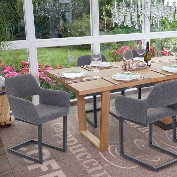 lot de 6 chaises de salle à manger HWC-A50 II, chaise cantilever chaise de cuisine rétro design années 50 ~ tissu, gris