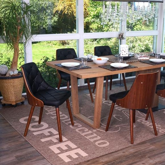 lot de 6 chaises de salle à manger HWC-A75, chaise de cuisine visiteur, aspect noyer bois courbé ~ similicuir noir