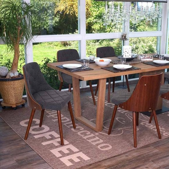 lot de 6 chaises de salle à manger HWC-A75, chaise visiteur de cuisine, aspect noyer bois courbé ~ textile gris