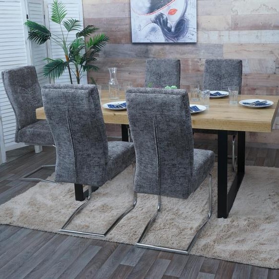 lot de 6 chaises de salle à manger HWC-G56, chaise de cuisine cantilever chaise inclinable, métal tissu/textile chenille ~ gris foncé