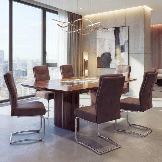 lot de 6 chaises de salle à manger HWC-G56, chaise de cuisine cantilever, textile aspect daim ~ marron