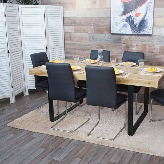 lot de 6 chaises de salle à manger HWC-H70, chaise de cuisine à piétement luge, tissu/textile acier inoxydable brossé ~ gris foncé