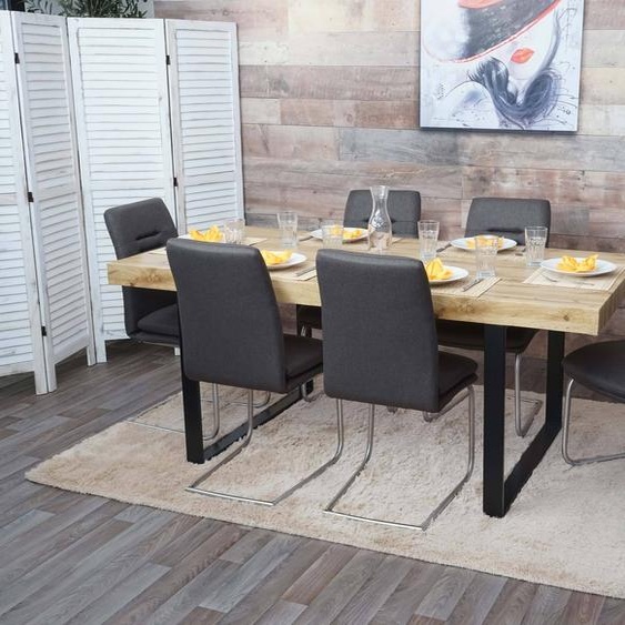 lot de 6 chaises de salle à manger HWC-H70, chaise de cuisine à piétement luge, tissu/textile inox brossé ~ gris-brun