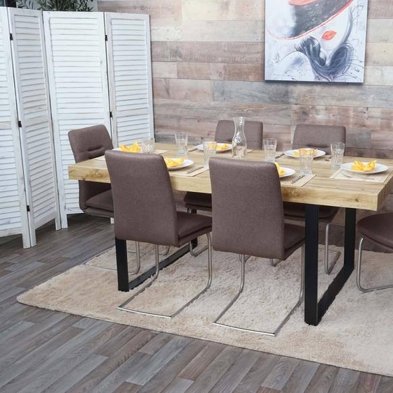 lot de 6 chaises de salle à manger HWC-H70, chaise de cuisine à piétement luge, tissu/textile inox brossé ~ marron