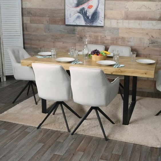 lot de 6 chaises de salle à manger HWC-L80, chaise de cuisine rembourrée chaise avec accoudoirs, pivotante, métal tissu/textile ~ crème-beige