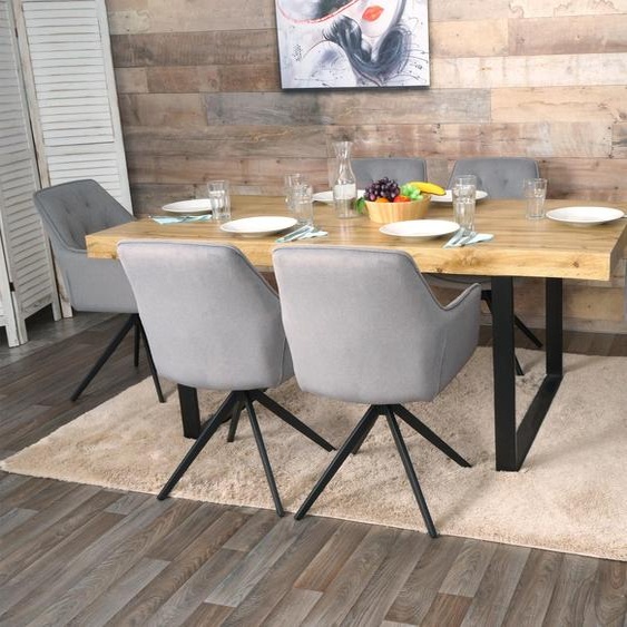 lot de 6 chaises de salle à manger HWC-L80, chaise de cuisine rembourrée chaise avec accoudoirs, pivotante, métal tissu/textile ~ gris clair