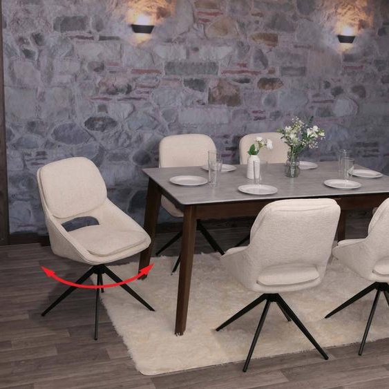 lot de 6 chaises de salle à manger HWC-N73, chaise de cuisine, pivotante Auto-Return, tissu/textile chenille (490g/m²) Oeko-Tex ~ crème-beige