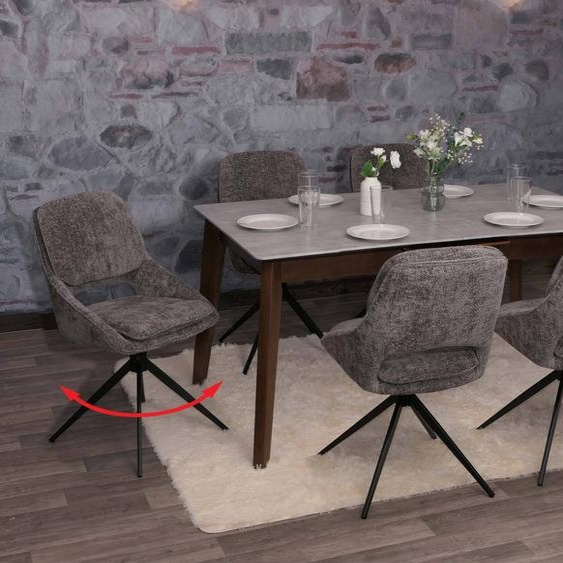 lot de 6 chaises de salle à manger HWC-N73, chaise de cuisine, pivotante Auto-Return, tissu/textile chenille (490g/m²) Oeko-Tex ~ gris foncé