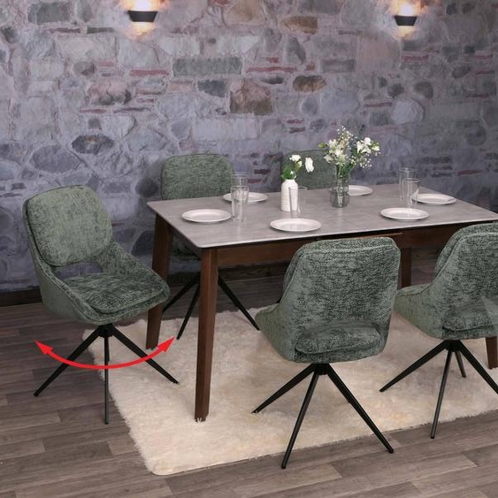 lot de 6 chaises de salle à manger HWC-N73, chaise de cuisine, pivotante Auto-Return, tissu/textile chenille (490g/m²) Oeko-Tex ~ vert