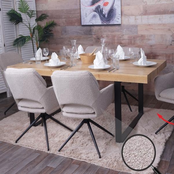 lot de 6 chaises de salle à manger HWC-N74, chaise de cuisine, pivotante Auto-Return, tissu Bouclé (540g/m²) Oeko-Tex ~ beige