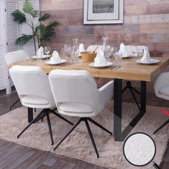 lot de 6 chaises de salle à manger HWC-N74, chaise de cuisine, pivotante Auto-Return, tissu Bouclé (540g/m²) Oeko-Tex ~ crème