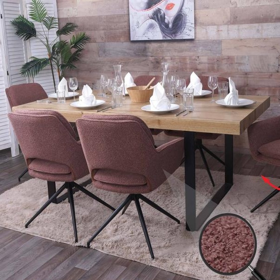 lot de 6 chaises de salle à manger HWC-N74, chaise de cuisine, pivotante Auto-Return, tissu Bouclé (540g/m²) Oeko-Tex ~ marron clair