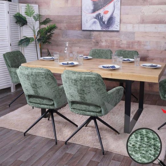 lot de 6 chaises de salle à manger HWC-N74, chaise de cuisine, pivotante Auto-Return, tissu chenille (490g/m²) Öko-Tex ~ vert