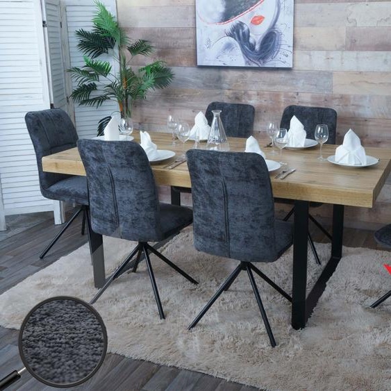 lot de 6 chaises de salle à manger HWC-N99, chaise de cuisine, pivotante Auto-Return, tissu/textile chenille (340g/m²) Oeko-Tex ~ gris foncé
