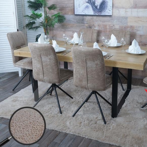 lot de 6 chaises de salle à manger HWC-N99, chaise de cuisine, pivotante Auto-Return, tissu/textile chenille (340g/m²) Oeko-Tex ~ marron clair