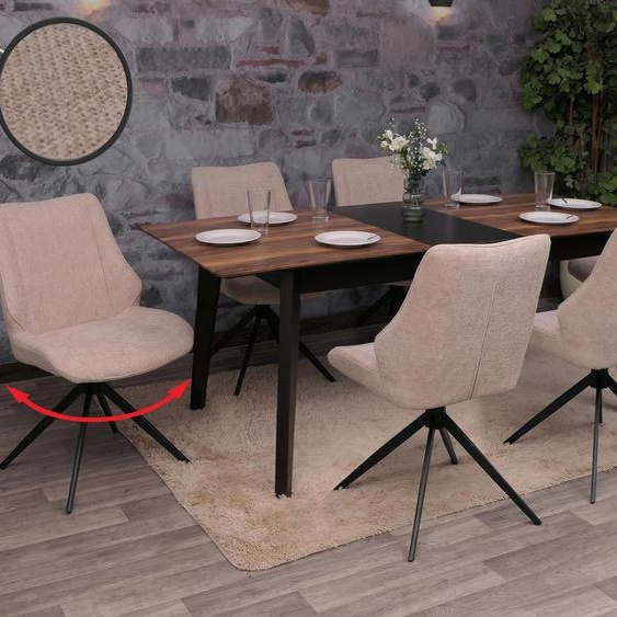 lot de 6 chaises de salle à manger HWC-O48, chaise de cuisine, pivotante Auto-Return, tissu/textile chenille (320g/m²) Oeko-Tex ~ beige