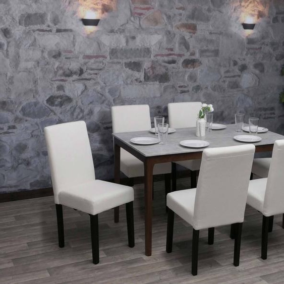 lot de 6 chaises de salle à manger Littau, chaise de cuisine à dossier haut, tissu/textile velours côtelé bois ~ crème, pieds foncés