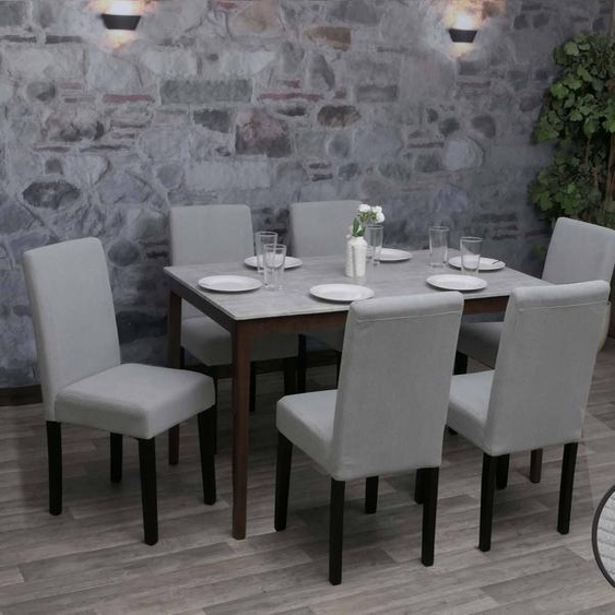 lot de 6 chaises de salle à manger Littau, chaise de cuisine à dossier haut, tissu/textile velours côtelé bois ~ gris clair, pieds foncés