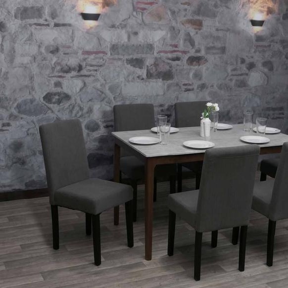 lot de 6 chaises de salle à manger Littau, chaise de cuisine à dossier haut, tissu/textile velours côtelé bois ~ gris foncé, pieds foncés