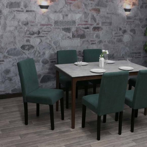 lot de 6 chaises de salle à manger Littau, chaise de cuisine à dossier haut, tissu/textile velours côtelé bois ~ vert, pieds foncés