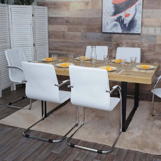 lot de 6 chaises de salle à manger Samara, chaise de cuisine à piétement luge Chaise, acier ~ blanc