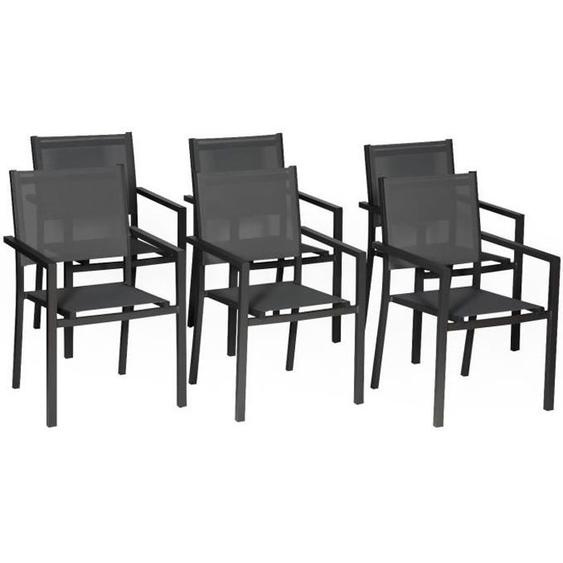 Lot de 6 chaises en aluminium anthracite - textilène gris