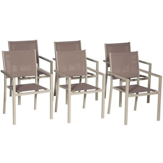 Lot de 6 chaises en aluminium taupe - textilène taupe