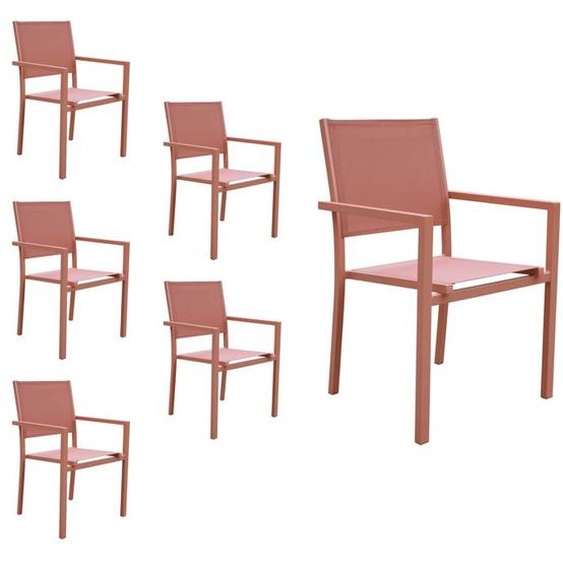 Lot de 6 chaises en aluminium terracotta - textilène terracotta