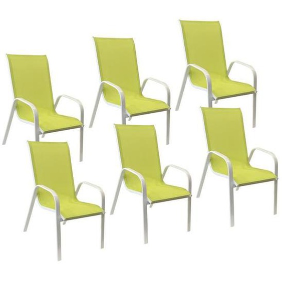 Lot de 6 chaises MARBELLA en textilène vert - aluminium blanc