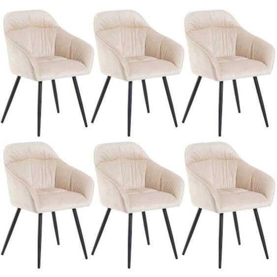 Lot de 6 chaises pour salle à manger et salon en velours - beige