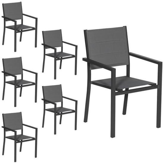 Lot de 6 chaises rembourrées en aluminium anthracite - textilène gris