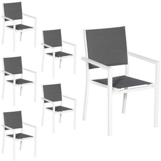 Lot de 6 chaises rembourrées en aluminium blanc - textilène gris