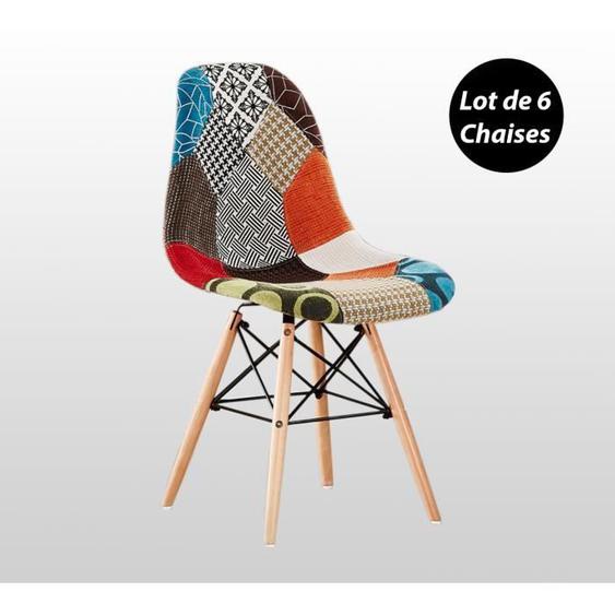 Lot de 6 Chaises Scandinaves Patchwork - Tissu - Inspiration Scandinave - Salle À Manger, Salon, Bureau
