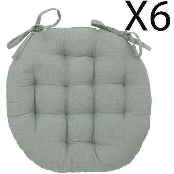 Lot de 6 coussins de chaise rond, coussins dassise en coton coloris vert céladon - Diamètre 38 x Hauteur 5 cm