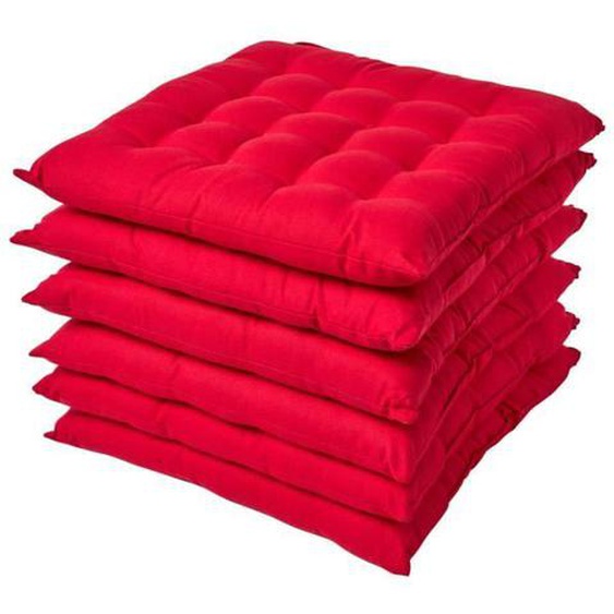 Lot de 6 Galette de Chaise Capitonnéee 40 x 40 cm Rouge