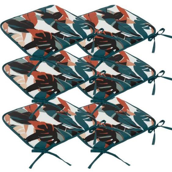 Galettes de chaise - ATMOSPHERA - Lot de 6 - Bleu canard & Terracotta - 38 x 38 cm - Résistantes aux UVs