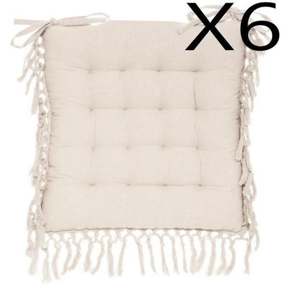 Lot de 6 galettes de chaise carrées coloris ivoire en coton - Longueur 40 x Profondeur 40 x Hauteur 5 cm