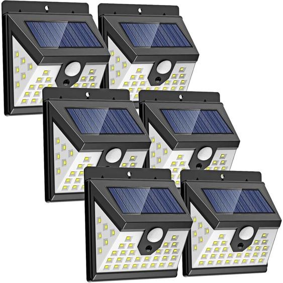 Lot de 6 lampes solaires dextérieur avec détecteur de mouvement PIR - 40 LED - Détecteur de mouvement - 3 modes - Étanche - Pour le jardin - Noir