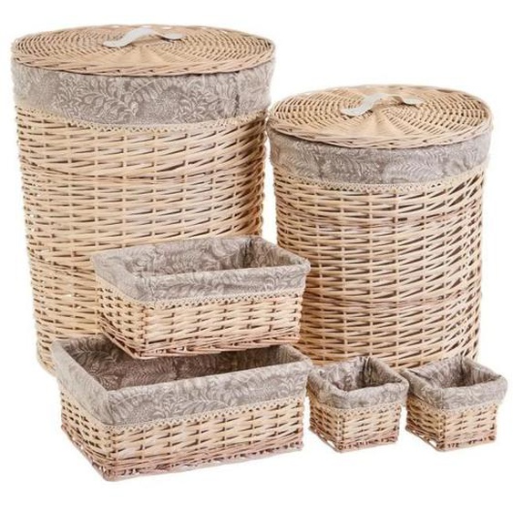 Lot de 6 panier de rangement tressé, corbeille de rangement avec couvercle en osier-tissu coloris naturel -JUANIO