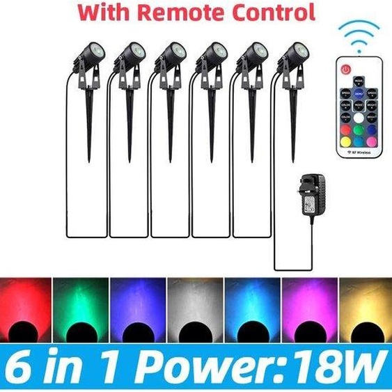 Lot de 6 projecteurs dextérieur intelligents RGB, lumière blanche chaude, IP65, pour léclairage de jardin