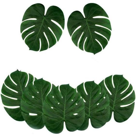 Lot de 60 feuilles de palmier artificielles pour décoration hawaïenne - MTEVOTX - 30x29cm - Vert - Polyester