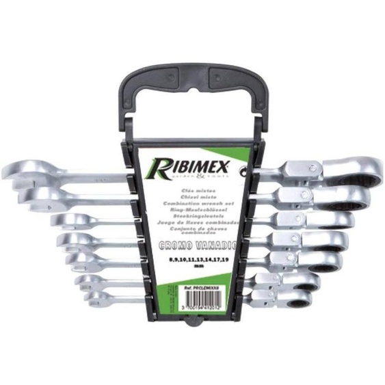 Lot de 7 Clés à Cliquet 8-19 mm - Acier 40Cr-V - Tête Réversible - Résistantes et Pratiques - D-Work